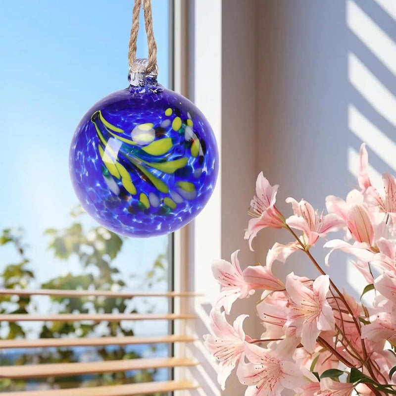 VCUTEKA Hanging Garden Gazing Ball, Hand-Blown Glass Witch Ball for Outdoor Garden Décor, 6" Blue Swirl - Image 3